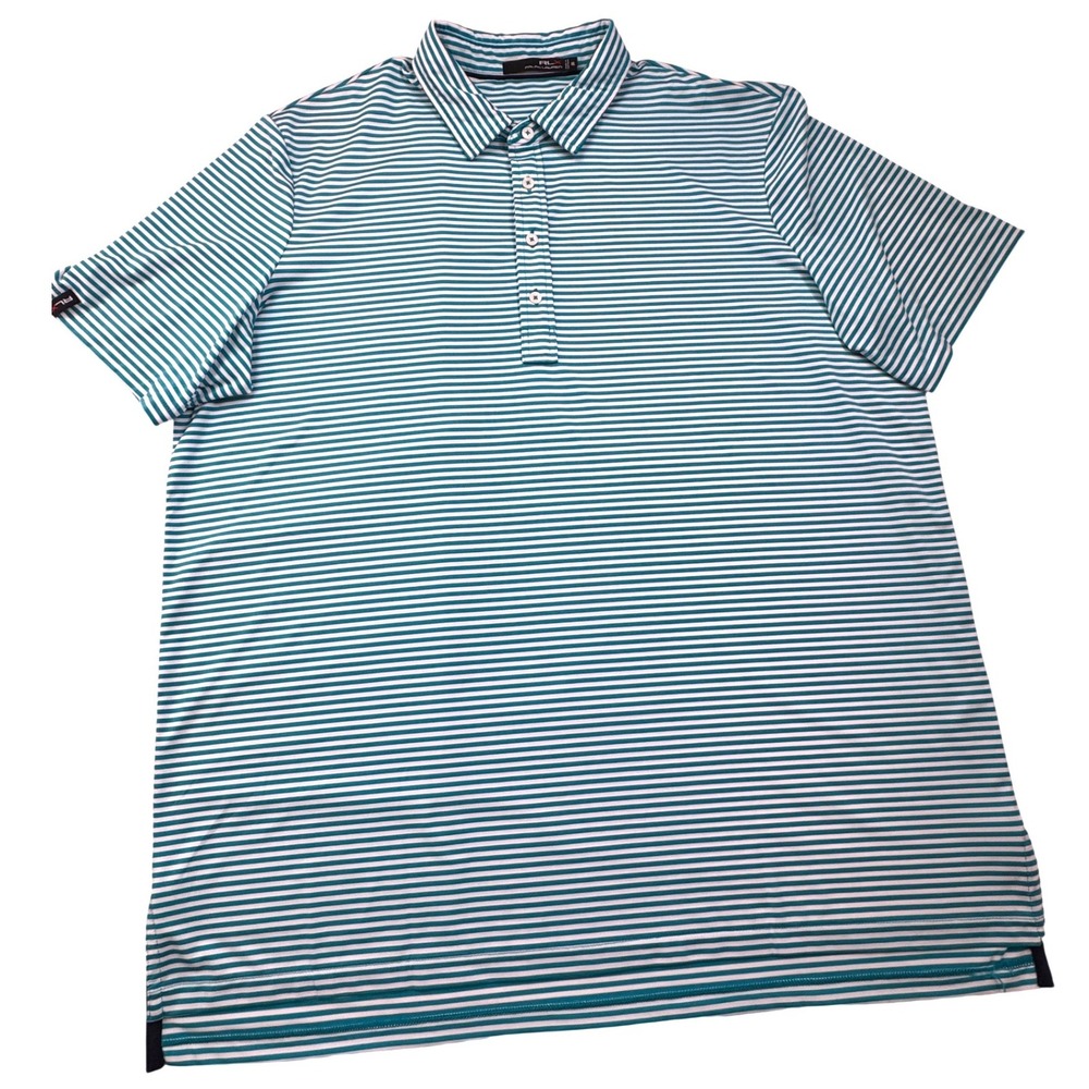 RLX Ralph Lauren Mens XXL Teal White Striped Performance Golf Polo Shirt Preppy